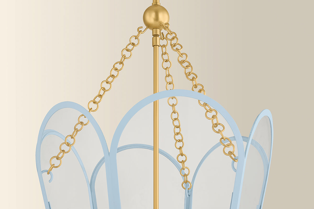 Mitzi by Hudson Valley Lighting Clarisse 4-Light Lantern in Aged Brass / Soft Arctic Blue, detail view 2