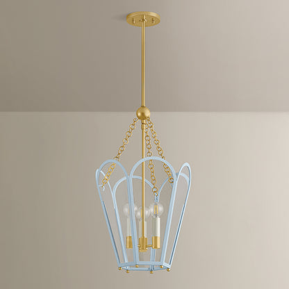 Mitzi by Hudson Valley Lighting Clarisse 3-Light Lantern in Aged Brass / Soft Arctic Blue, detail view 3