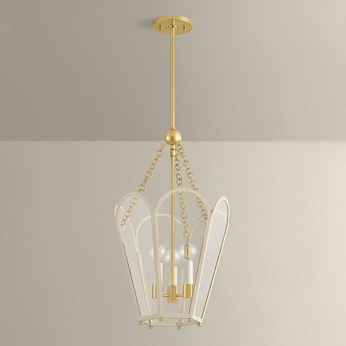 Mitzi by Hudson Valley Lighting Clarisse 3-Light Lantern in Aged Brass / Soft Bisque, detail view 3