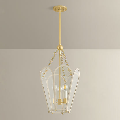 Mitzi by Hudson Valley Lighting Clarisse 3-Light Lantern in Aged Brass / Soft Bisque, detail view 3