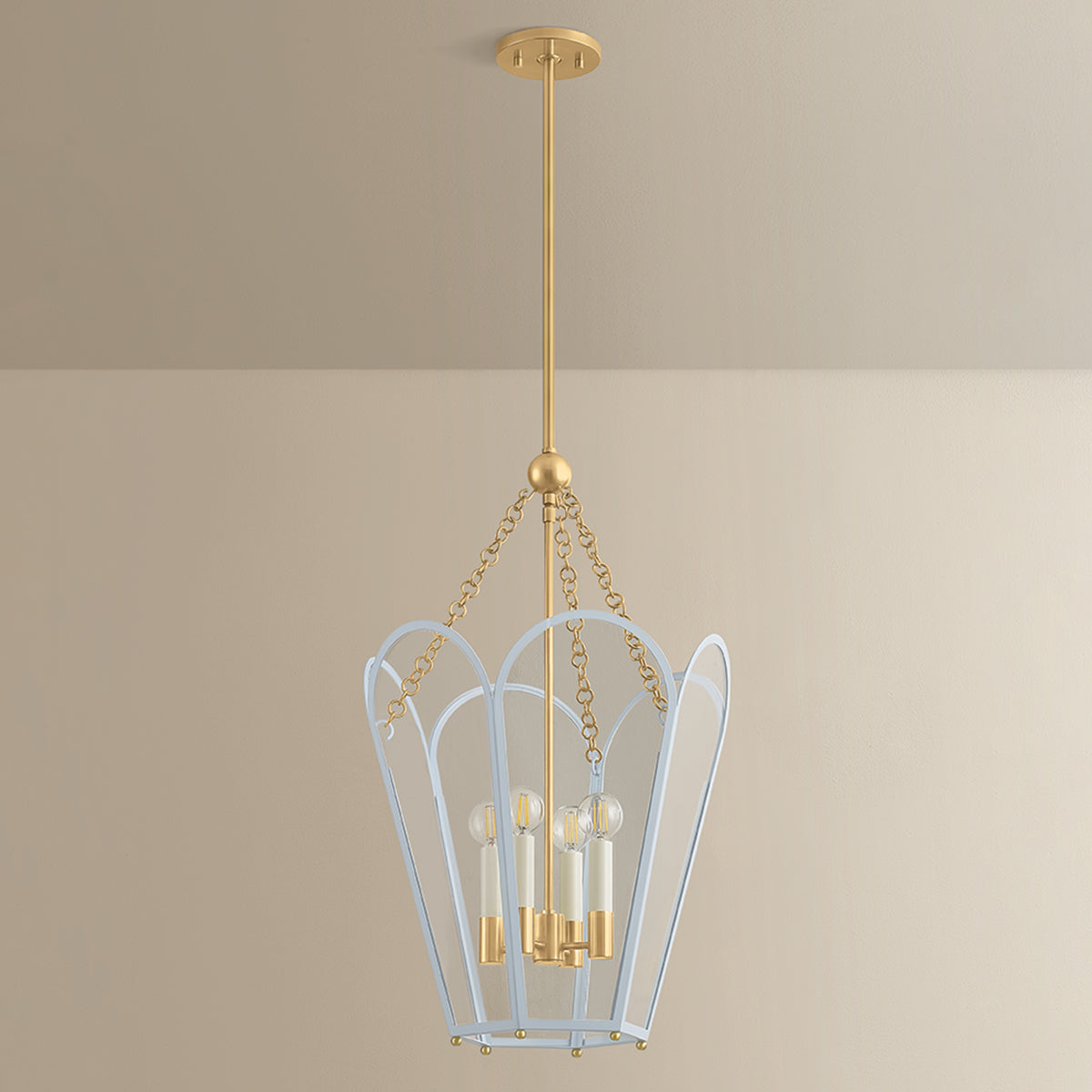 Mitzi by Hudson Valley Lighting Clarisse 4-Light Lantern in Aged Brass / Soft Arctic Blue, detail view 3
