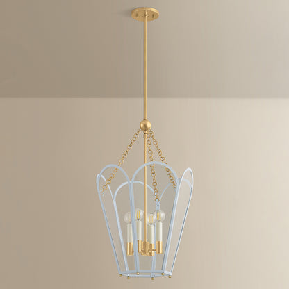 Mitzi by Hudson Valley Lighting Clarisse 4-Light Lantern in Aged Brass / Soft Arctic Blue, detail view 3