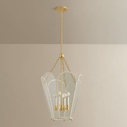 Mitzi by Hudson Valley Lighting Clarisse 4-Light Lantern in Aged Brass / Soft Bisque, detail view 3