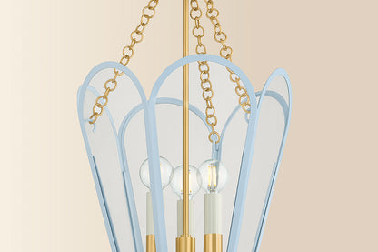 Mitzi by Hudson Valley Lighting Clarisse 3-Light Lantern in Aged Brass / Soft Arctic Blue, detail view 4