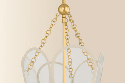 Mitzi by Hudson Valley Lighting Clarisse 3-Light Lantern in Aged Brass / Soft Bisque, detail view 4
