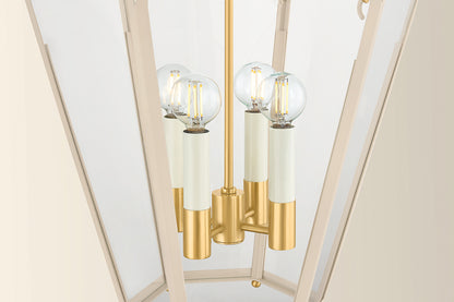Mitzi by Hudson Valley Lighting Clarisse 4-Light Lantern in Aged Brass / Soft Bisque, detail view 4