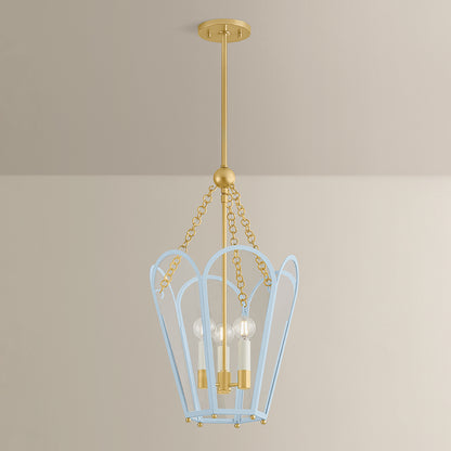 Mitzi by Hudson Valley Lighting Clarisse 3-Light Lantern in Aged Brass / Soft Arctic Blue, detail view 5