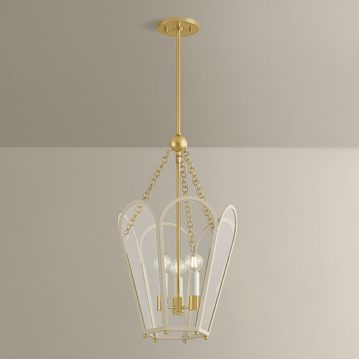 Mitzi by Hudson Valley Lighting Clarisse 3-Light Lantern in Aged Brass / Soft Bisque, detail view 5
