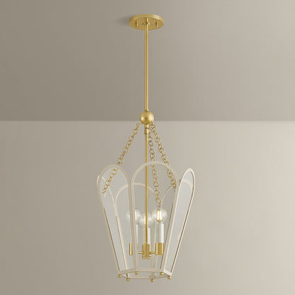 Mitzi by Hudson Valley Lighting Clarisse 3-Light Lantern in Aged Brass / Soft Bisque, detail view 5