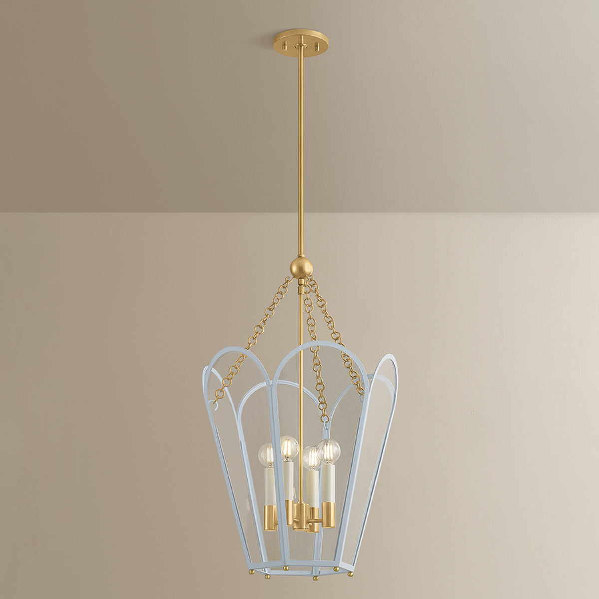 Mitzi by Hudson Valley Lighting Clarisse 4-Light Lantern in Aged Brass / Soft Arctic Blue, detail view 5