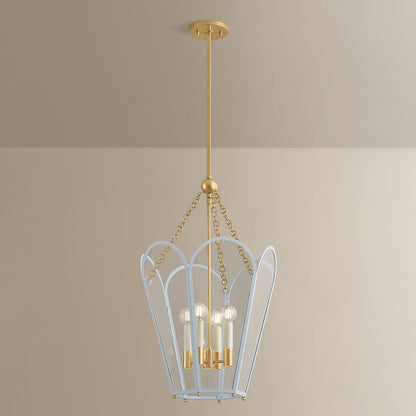 Mitzi by Hudson Valley Lighting Clarisse 4-Light Lantern in Aged Brass / Soft Arctic Blue, detail view 5