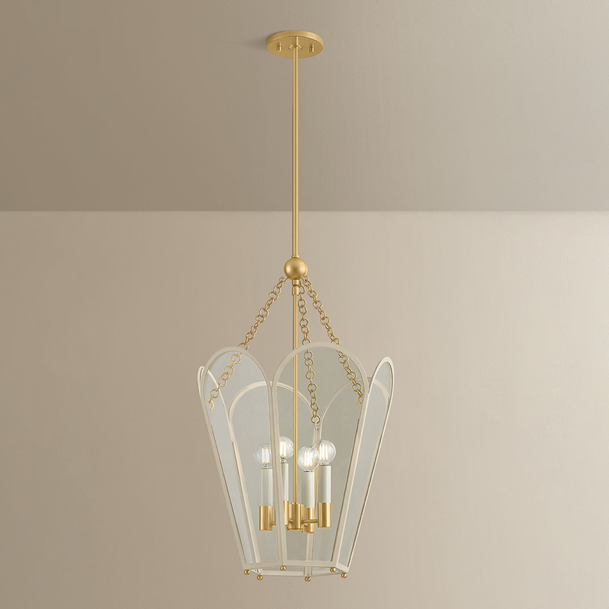 Mitzi by Hudson Valley Lighting Clarisse 4-Light Lantern in Aged Brass / Soft Bisque, detail view 5