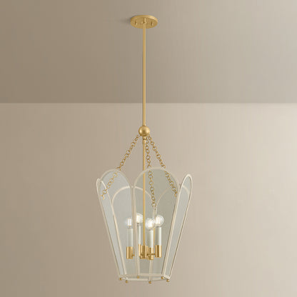 Mitzi by Hudson Valley Lighting Clarisse 4-Light Lantern in Aged Brass / Soft Bisque, detail view 5