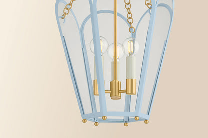 Mitzi by Hudson Valley Lighting Clarisse 3-Light Lantern in Aged Brass / Soft Arctic Blue, detail view 6