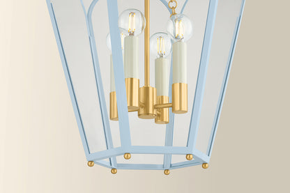Mitzi by Hudson Valley Lighting Clarisse 4-Light Lantern in Aged Brass / Soft Arctic Blue, detail view 6