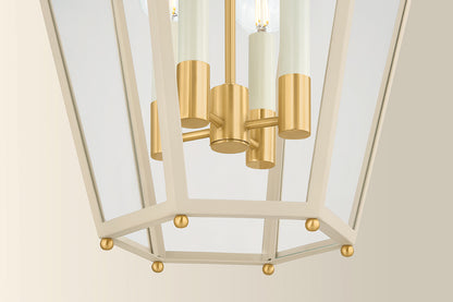 Mitzi by Hudson Valley Lighting Clarisse 4-Light Lantern in Aged Brass / Soft Bisque, detail view 6