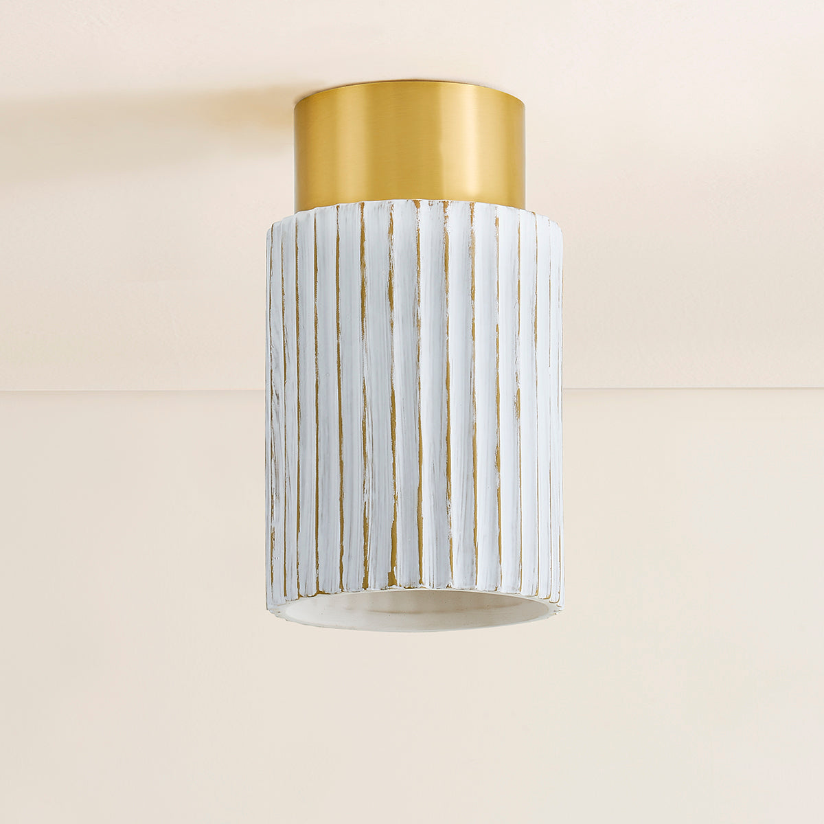 Mitzi by Hudson Valley Lighting Corissa Flush Mount in Aged Brass / Ceramic Whitewash Bisque, detail view 3