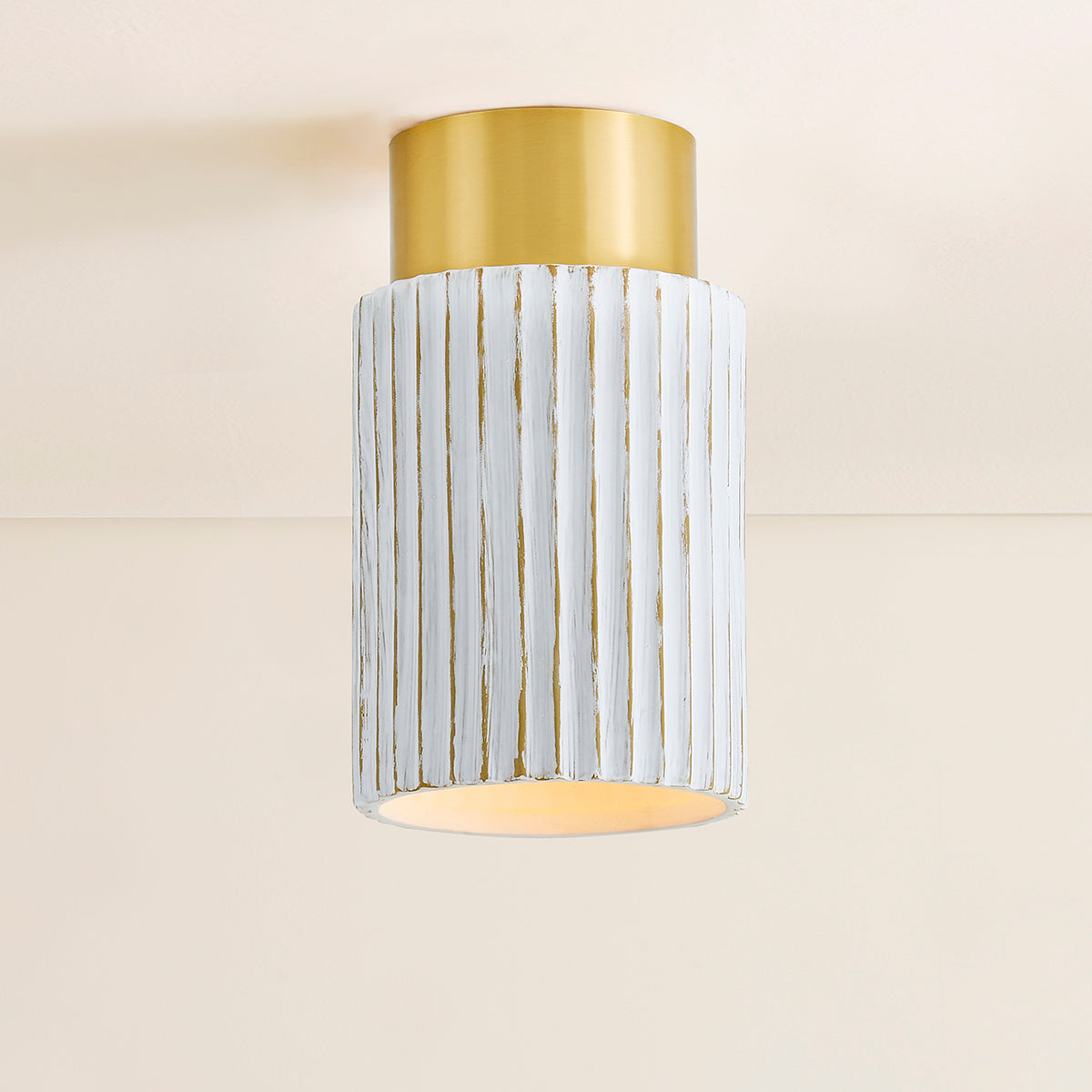 Mitzi by Hudson Valley Lighting Corissa Flush Mount in Aged Brass / Ceramic Whitewash Bisque, detail view 4