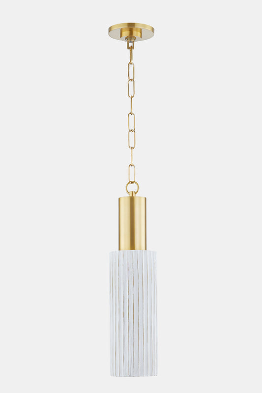 Mitzi by Hudson Valley Lighting Corissa Pendant in Aged Brass / Ceramic Whitewash Bisque, detail view 1