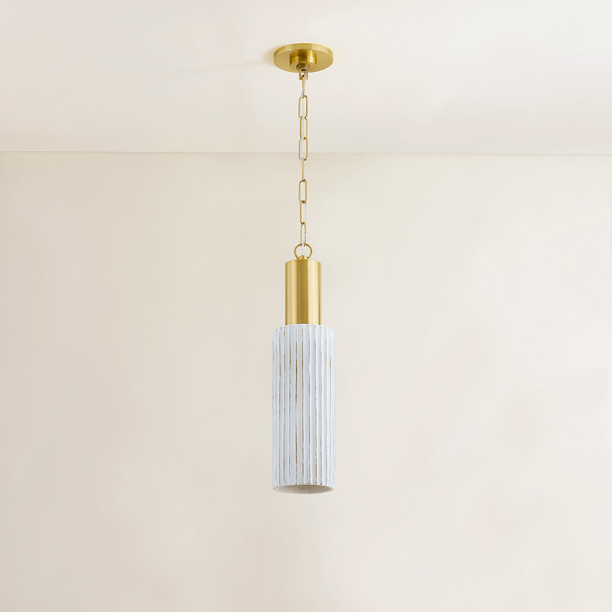 Mitzi by Hudson Valley Lighting Corissa Pendant in Aged Brass / Ceramic Whitewash Bisque, detail view 3
