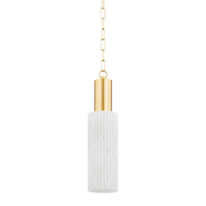 Mitzi by Hudson Valley Lighting Corissa Pendant in Aged Brass / Ceramic Whitewash Bisque