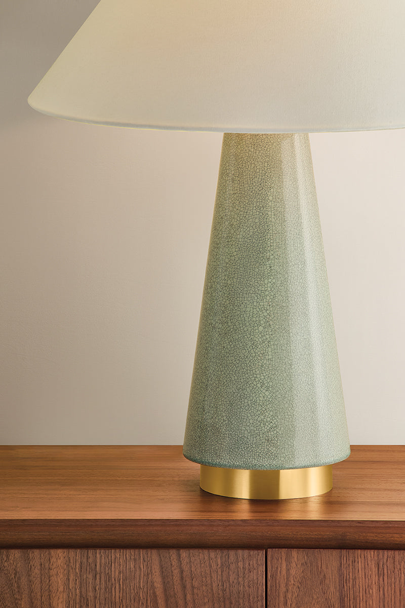 Mitzi by Hudson Valley Lighting Dalaila Table Lamp in Aged Brass / Ceramic Inked Spruce, detail view 1