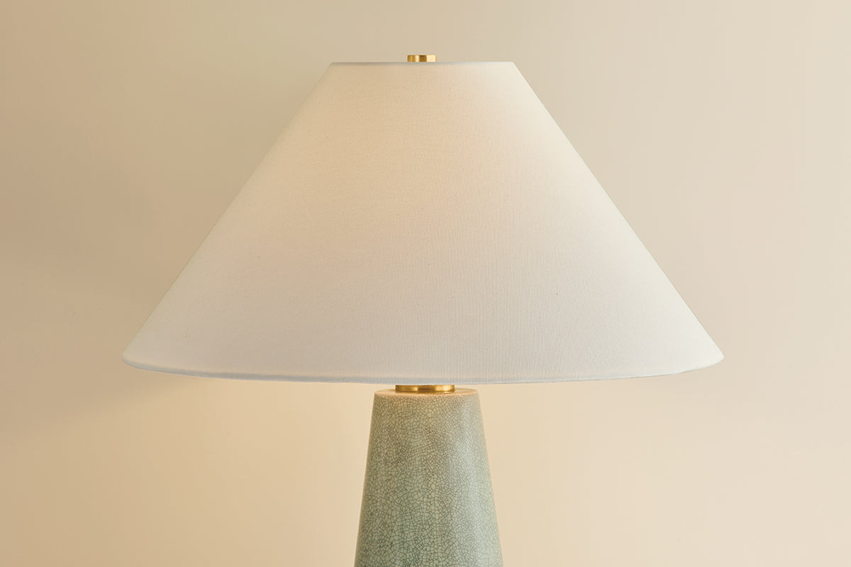 Mitzi by Hudson Valley Lighting Dalaila Table Lamp in Aged Brass / Ceramic Inked Spruce, detail view 2