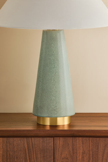 Mitzi by Hudson Valley Lighting Dalaila Table Lamp in Aged Brass / Ceramic Inked Spruce, detail view 4
