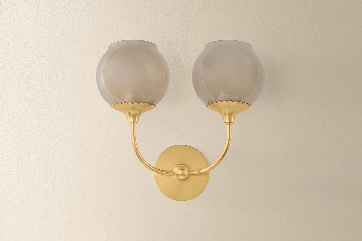 Mitzi by Hudson Valley Lighting Daya 2-Light Wall Sconce in Aged Brass, detail view 1