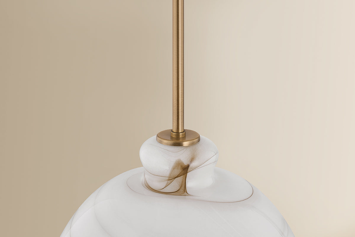 Mitzi by Hudson Valley Lighting Dessi Large Pendant in Patina Brass / Cappuccino Swirl Glass, detail view 2