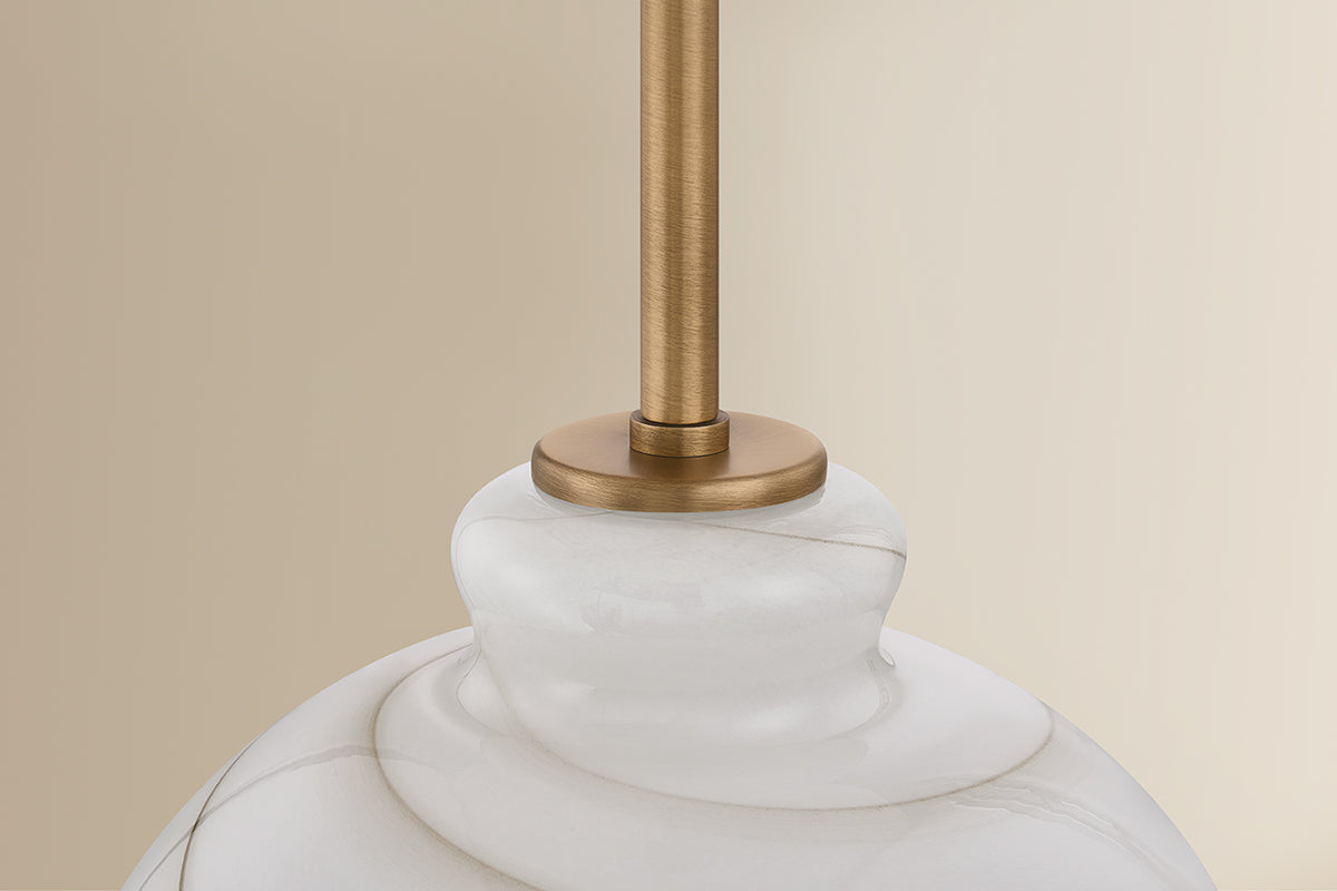 Mitzi by Hudson Valley Lighting Dessi Small Pendant in Patina Brass / Cappuccino Swirl Glass, detail view 2