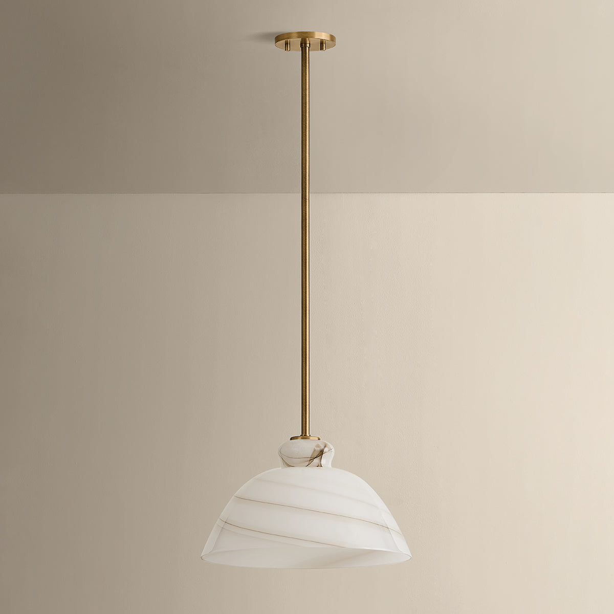 Mitzi by Hudson Valley Lighting Dessi Large Pendant in Patina Brass / Cappuccino Swirl Glass, detail view 3