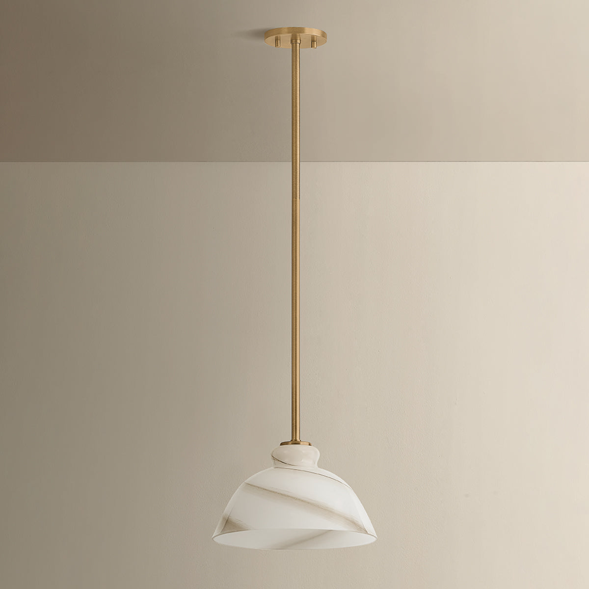 Mitzi by Hudson Valley Lighting Dessi Small Pendant in Patina Brass / Cappuccino Swirl Glass, detail view 3