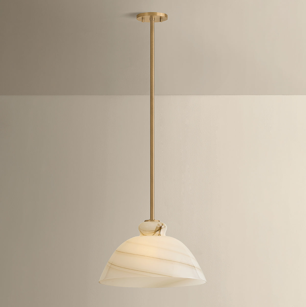 Mitzi by Hudson Valley Lighting Dessi Large Pendant in Patina Brass / Cappuccino Swirl Glass, detail view 5