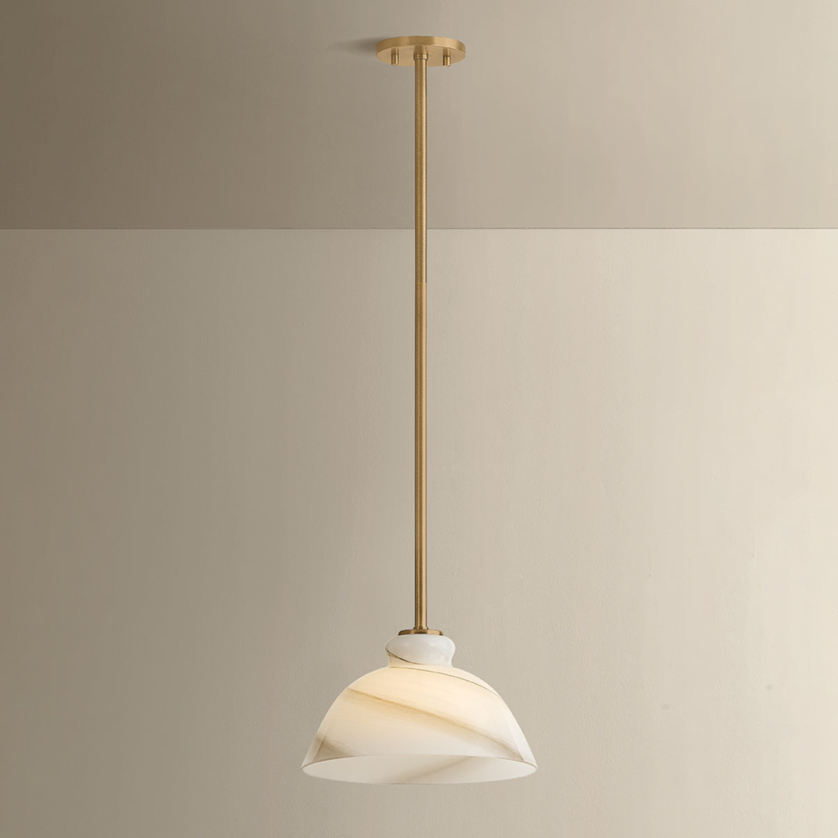 Mitzi by Hudson Valley Lighting Dessi Small Pendant in Patina Brass / Cappuccino Swirl Glass, detail view 5