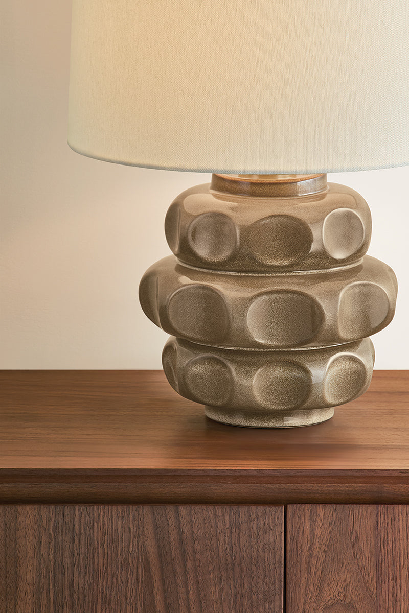 Mitzi by Hudson Valley Lighting Drew Table Lamp in Aged Brass / Ceramic Mocha Luce, detail view 2