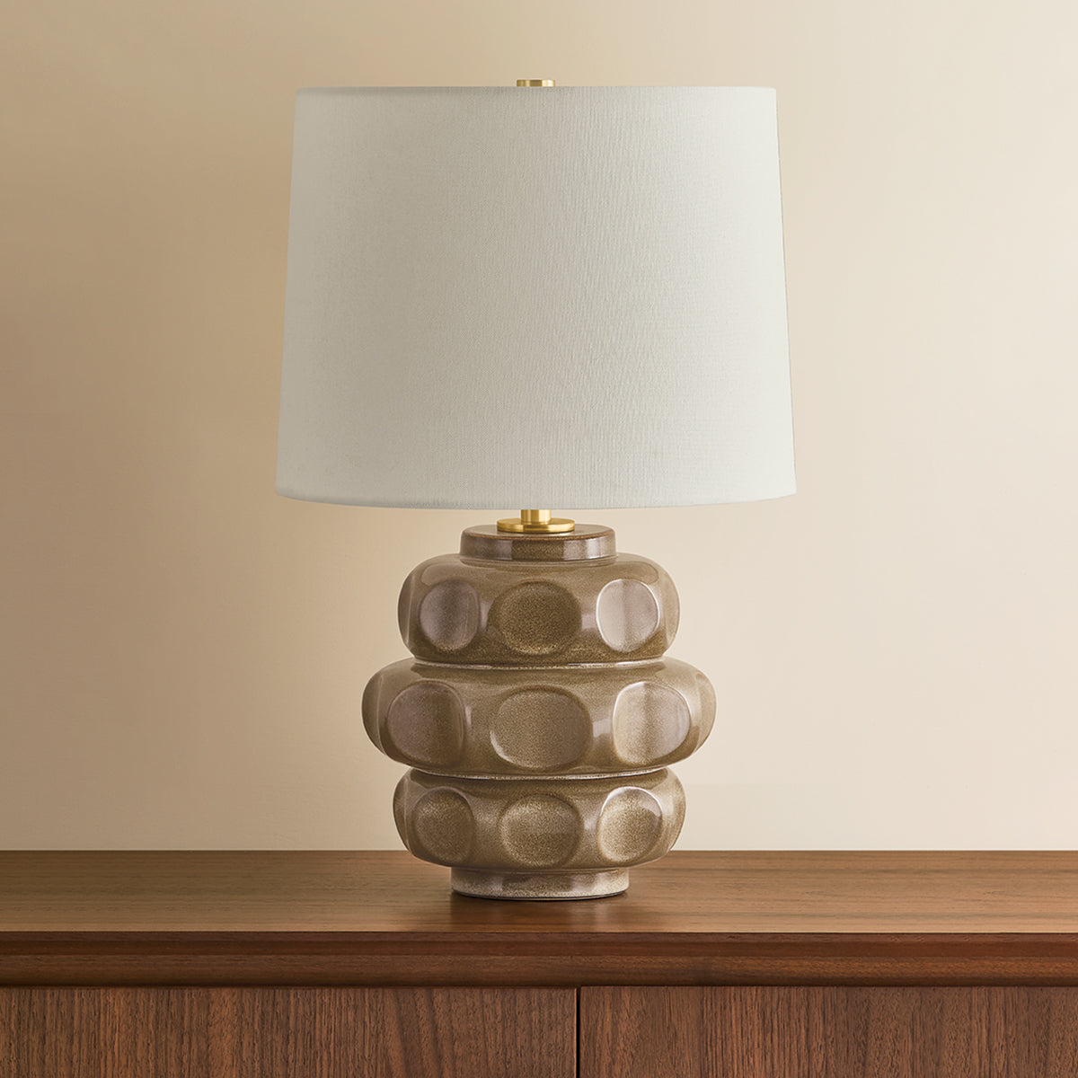 Mitzi by Hudson Valley Lighting Drew Table Lamp in Aged Brass / Ceramic Mocha Luce, detail view 3