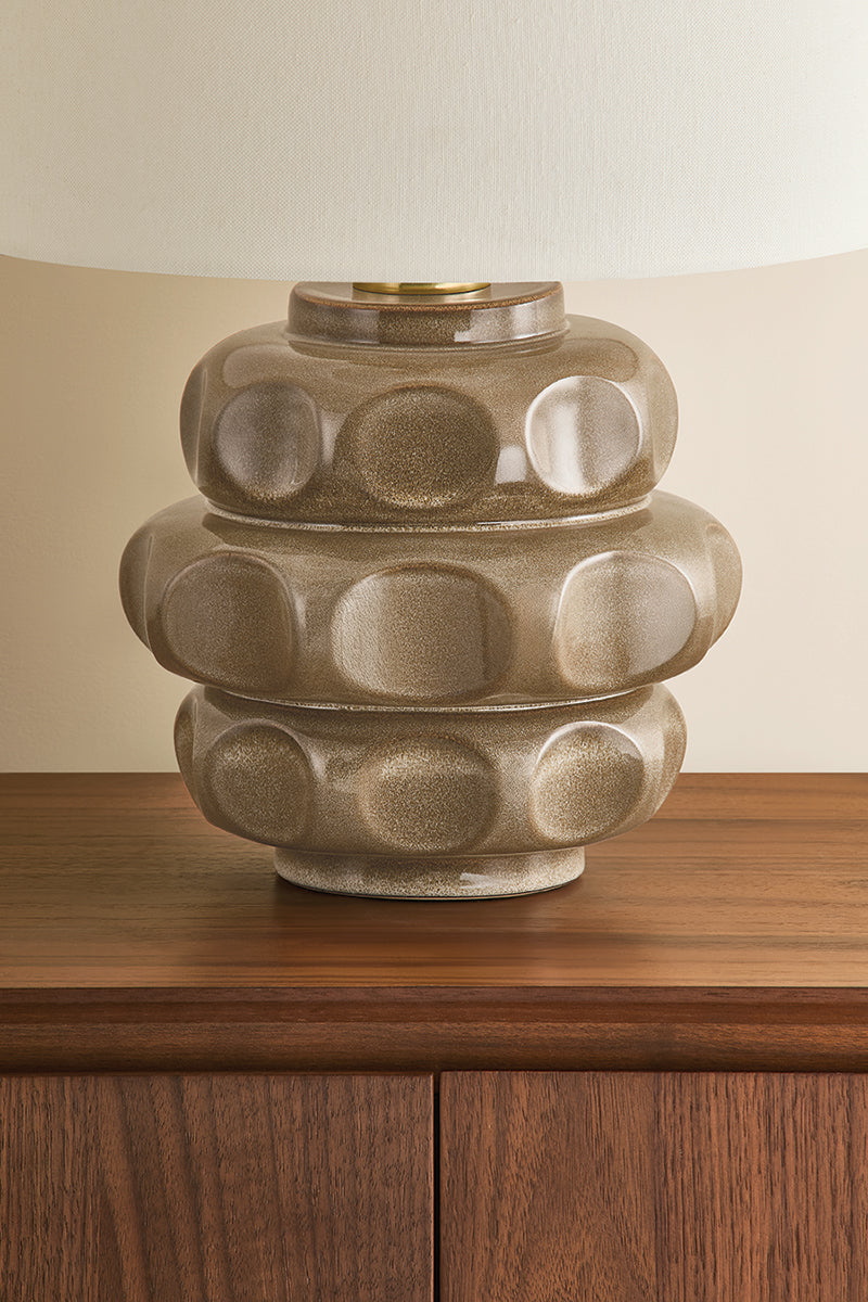 Mitzi by Hudson Valley Lighting Drew Table Lamp in Aged Brass / Ceramic Mocha Luce, detail view 4