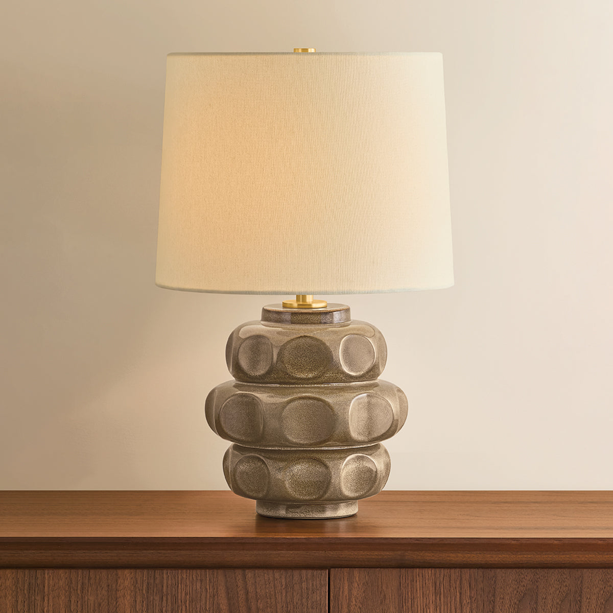 Mitzi by Hudson Valley Lighting Drew Table Lamp in Aged Brass / Ceramic Mocha Luce, detail view 5