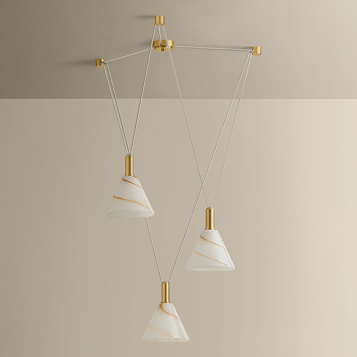 Mitzi by Hudson Valley Lighting Eileen Chandelier in Aged Brass / Cappuccino Swirl Etched Inside, detail view 3
