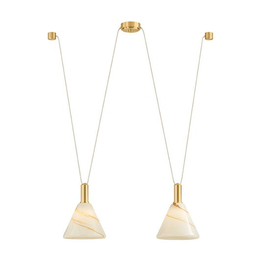 Mitzi by Hudson Valley Lighting Eileen Linear Chandelier in Aged Brass / Cappuccino Swirl Etched Inside