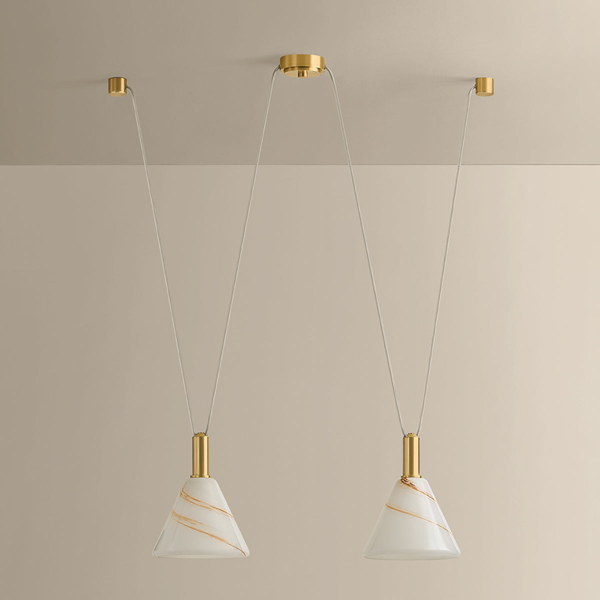 Mitzi by Hudson Valley Lighting Eileen Linear Chandelier in Aged Brass / Cappuccino Swirl Etched Inside, detail view 2