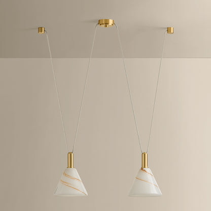 Mitzi by Hudson Valley Lighting Eileen Linear Chandelier in Aged Brass / Cappuccino Swirl Etched Inside, detail view 2