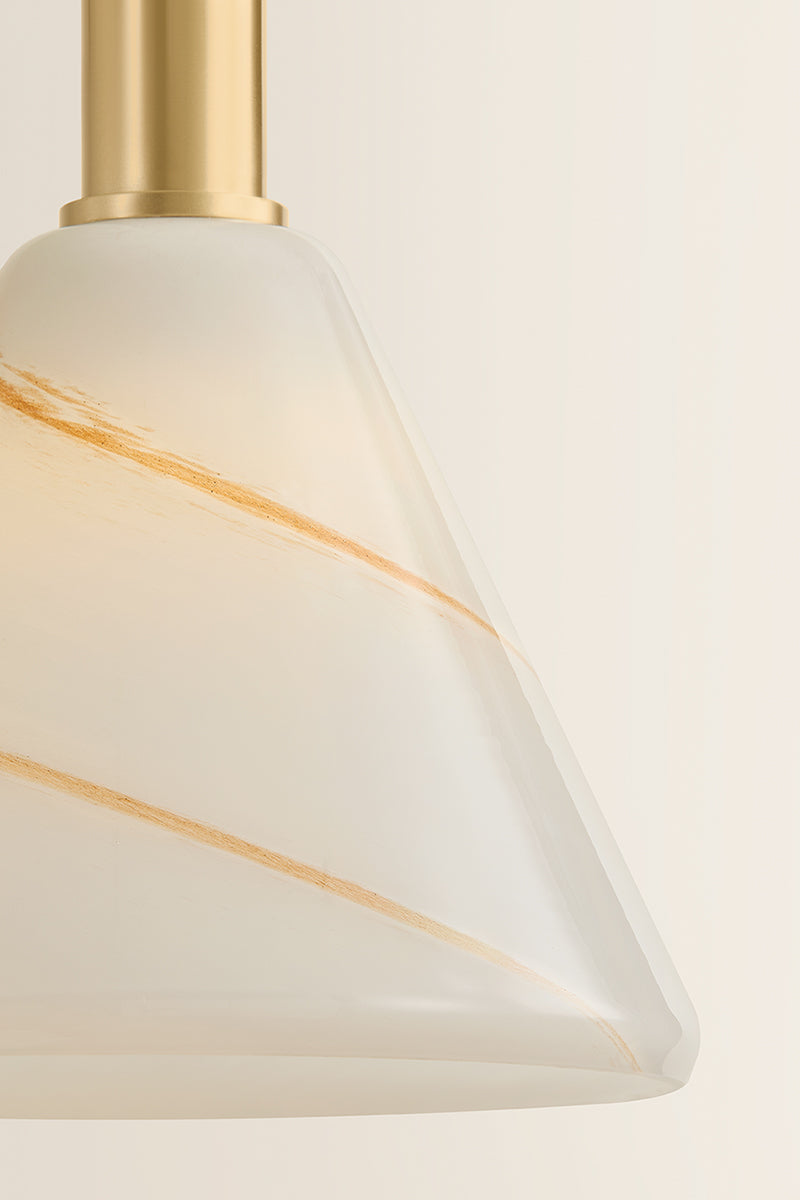 Mitzi by Hudson Valley Lighting Eileen Linear Chandelier in Aged Brass / Cappuccino Swirl Etched Inside, detail view 3