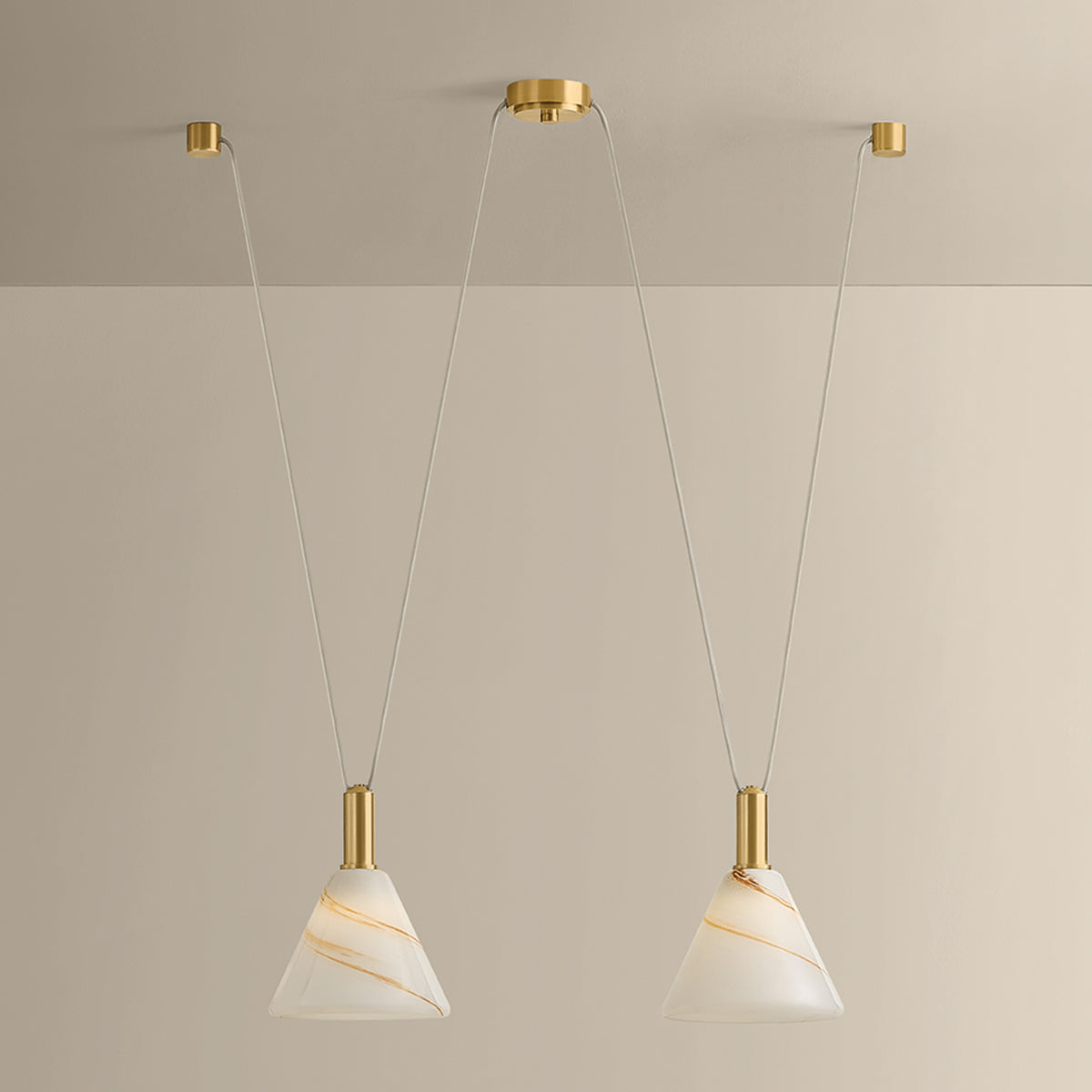 Mitzi by Hudson Valley Lighting Eileen Linear Chandelier in Aged Brass / Cappuccino Swirl Etched Inside, detail view 4