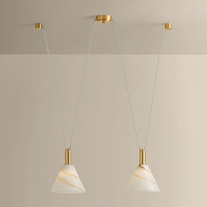 Mitzi by Hudson Valley Lighting Eileen Linear Chandelier in Aged Brass / Cappuccino Swirl Etched Inside, detail view 4