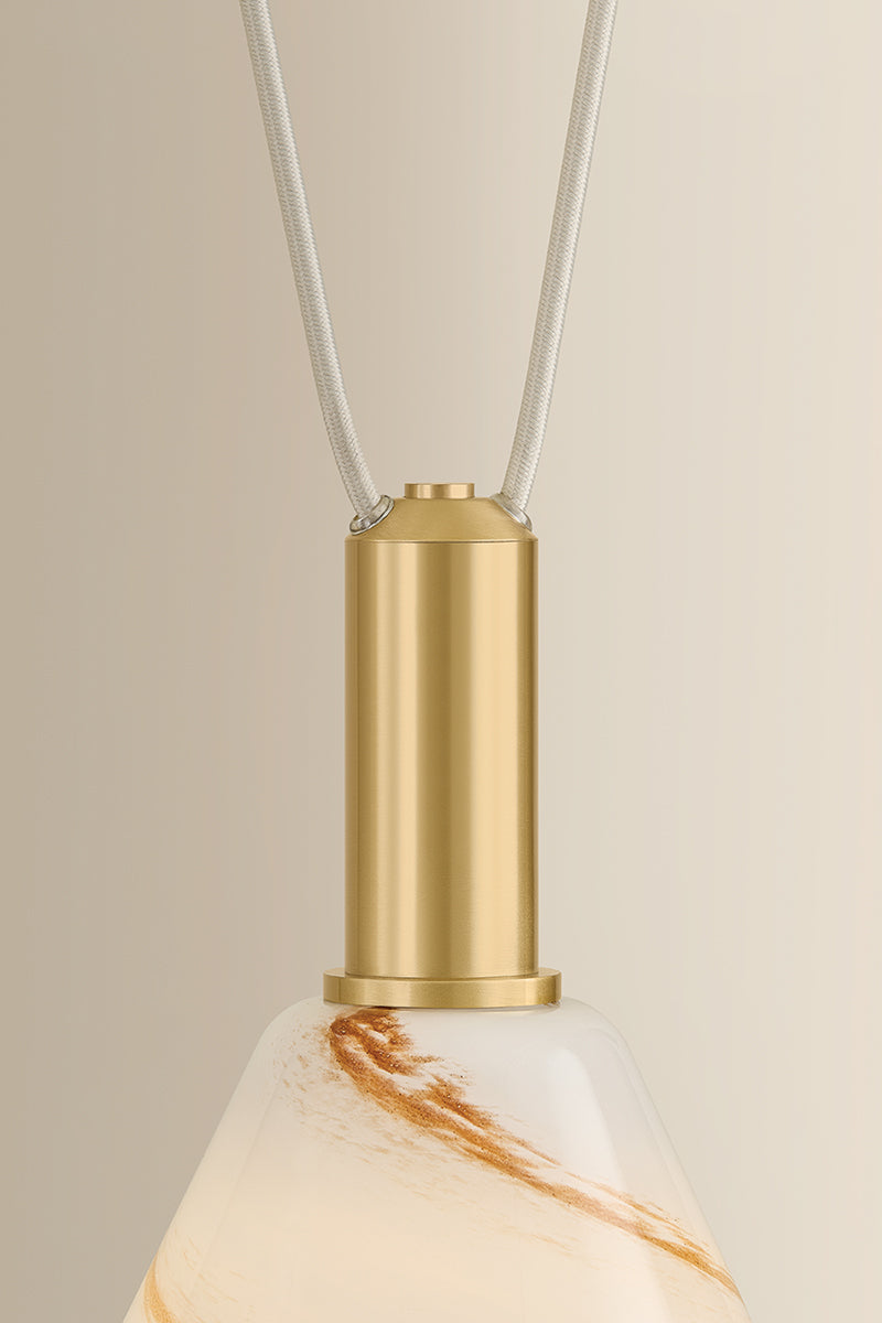 Mitzi by Hudson Valley Lighting Eileen Linear Chandelier in Aged Brass / Cappuccino Swirl Etched Inside, detail view 5