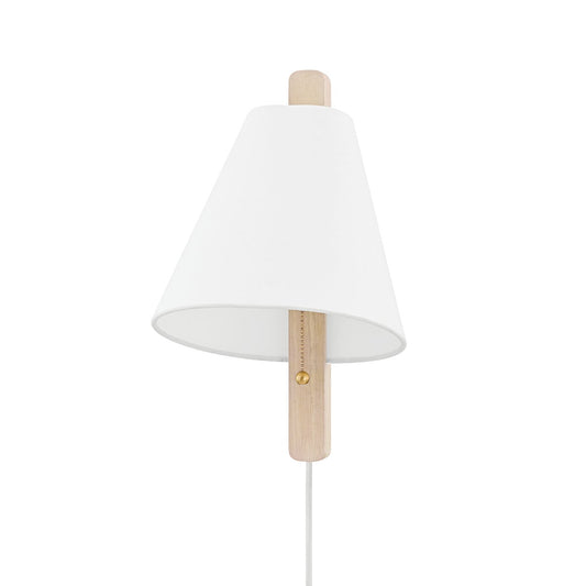 Mitzi by Hudson Valley Lighting Ellen Plug-In Wall Sconce in Aged Brass / Wood Whitewash Ash