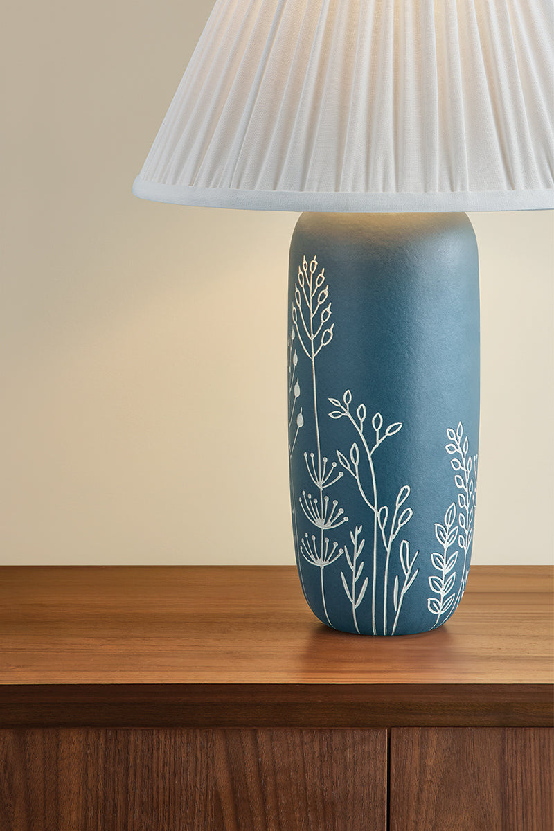 Mitzi by Hudson Valley Lighting Etta Table Lamp in Aged Brass / Ceramic Midnight Bloom, detail view 4