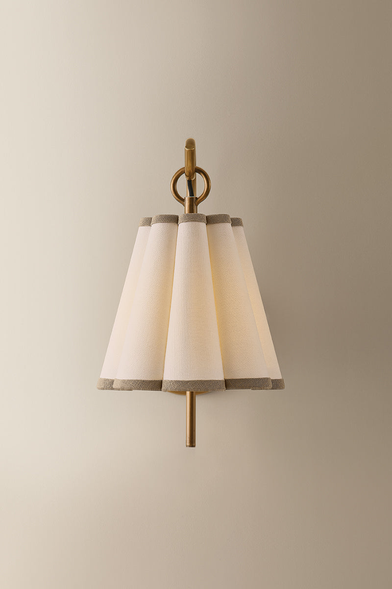 Mitzi by Hudson Valley Lighting Eula Wall Sconce in Patina Brass / White Linen, detail view 1